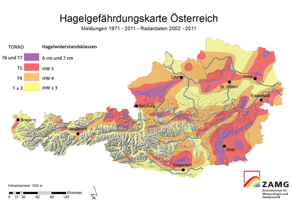 Hagelgefährdungskarte ZAMG Min